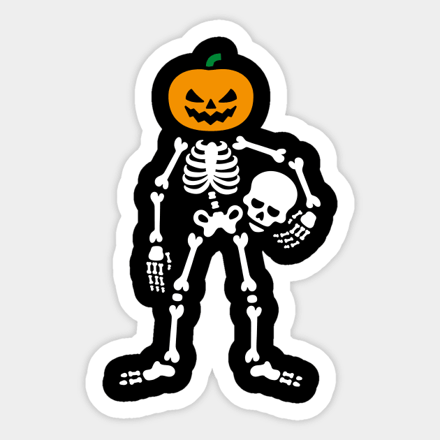 Skeleton holding skull - pumpkin Head Halloween Sticker by LaundryFactory